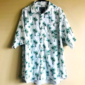 Authentic Gear‎ Men's Hawaiian shirt 2XL Green Palm Trees Floral Short Sleeve